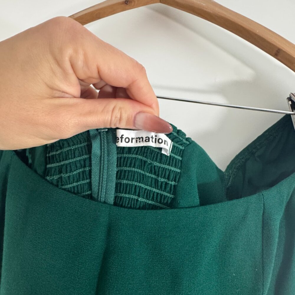 Reformation – emerald puff-sleeve smocked-back midi - 8 - Picture 4 of 4